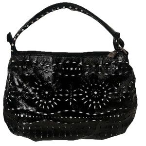 Braccialini Hobo Slouchy Bag Made in Italy Leather Black Cutout Floral Design